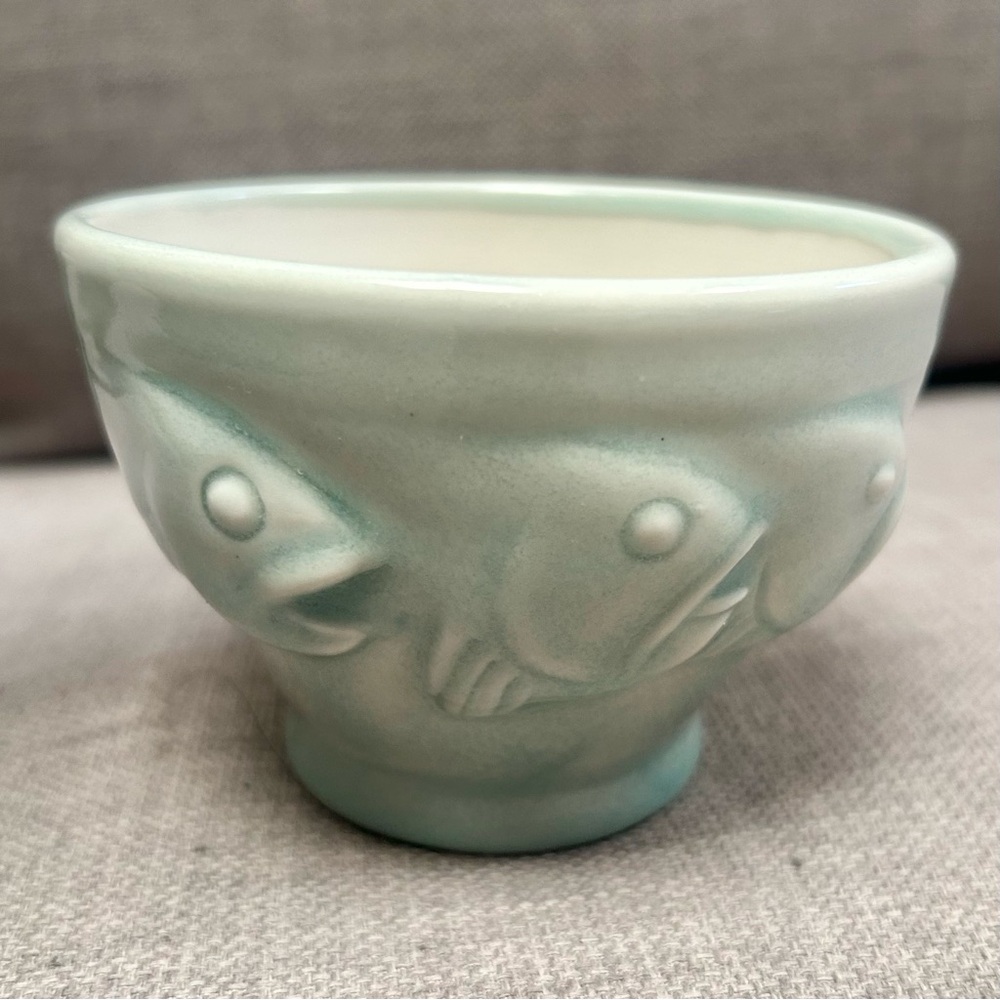 Celadon Koi Fish Embossed Relief Ceramic Bowl  #1111252